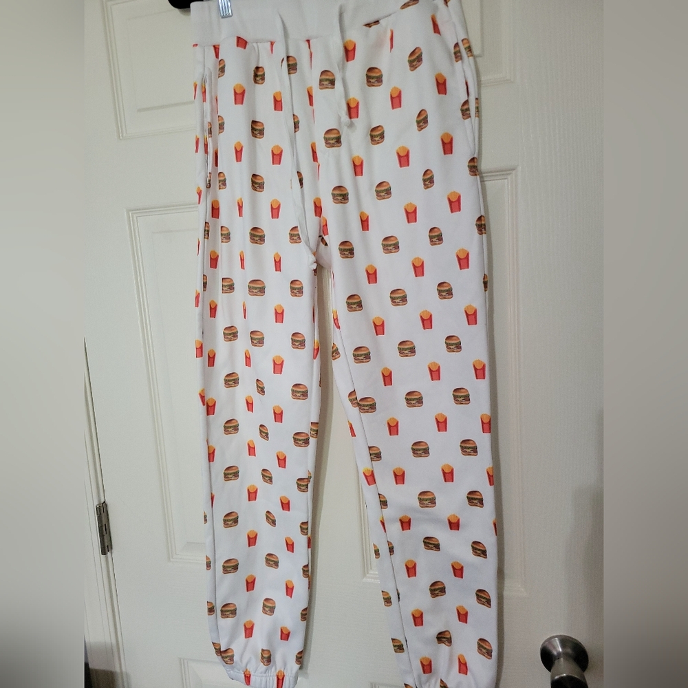 BROOKLYN Standard Burger & Fries Print Elastic Waist  Jogger Lounge Pants Size M